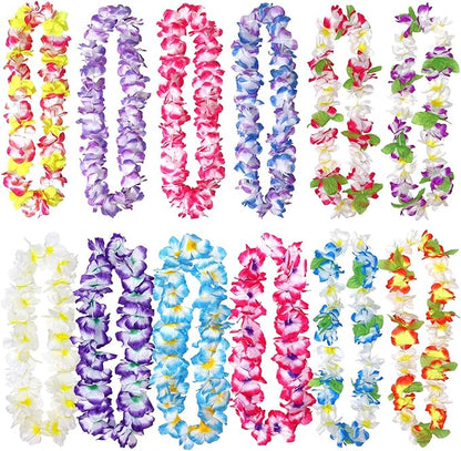 Millennial Essentials 12 Pack Thickened Hawaiian Leis Floral Necklace for Hula Dance Luau Party, Party Favors Celebrations and Decorations