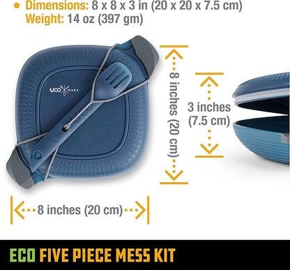 UCO Recycled ECO 5-Piece Camping Mess Kit with Bowl, Plate, Switch Spork Utensil Set