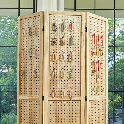 Pegboard Display, 5.6Ft Portable Freestanding Wall Organizer Wooden Room