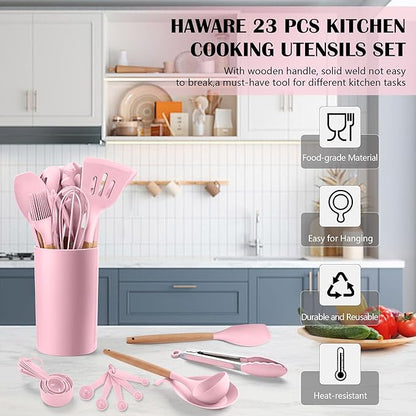 HaWare Kitchen Cooking Utensils Set, 23-Piece Silicone Kitchen Utensils Spatula