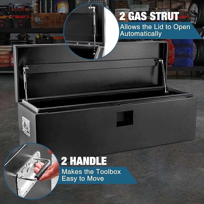 Underbody Truck Tool Box Steel Storage ToolBox, Tool Chest Organizer w/Lock and Keys For Pickup, Truck Bed, RV, Trailer, Heavy Duty Waterproof Black Box,48 x 15 x 15 Inch