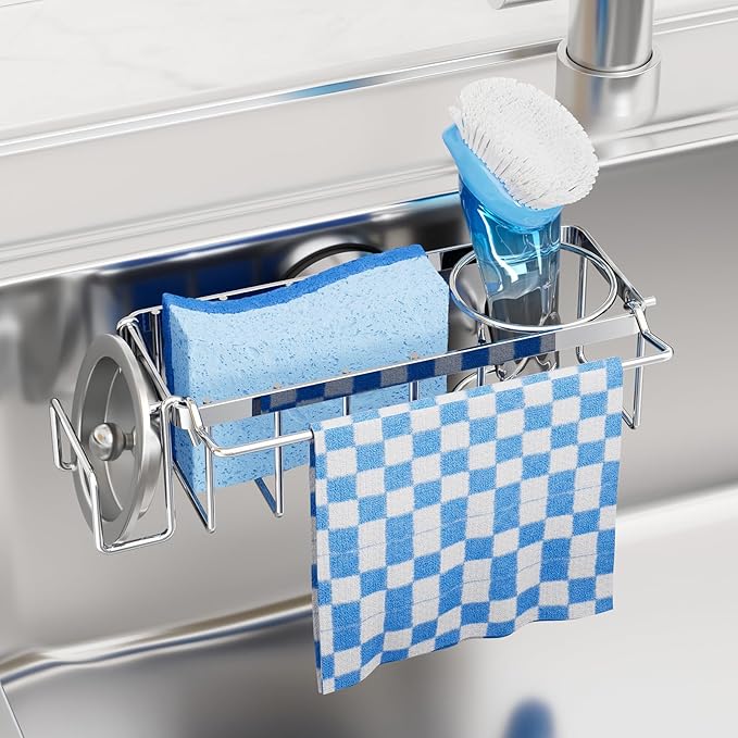 TAILI 4-in-1 Sink Caddy with Strong Suction Cup, Sponge Holder
