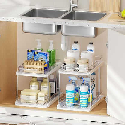 Delamu 2-Tier Bathroom Under Sink Organizers and Storage, Pull Out Cabinet