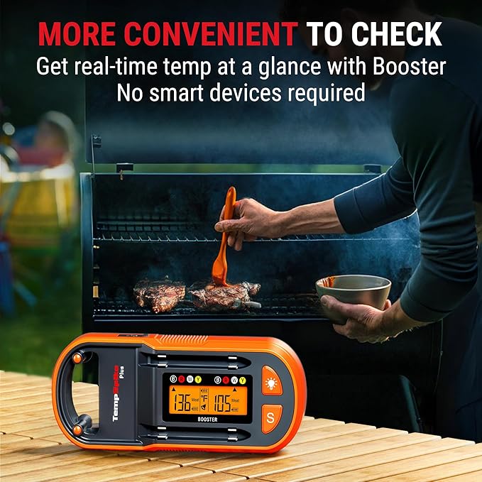 ThermoPro TempSpike Plus 600ft Wireless Meat Thermometer with 2 Color-Coded Probes, Bluetooth Meat Thermometer Wireless with LCD-Enhanced Booster for Food Cooking Grill Smoker