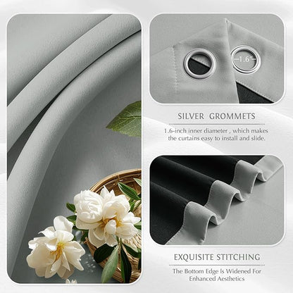 Beauoop Grey 100% Blackout Curtains 84 Inch Long 2 Panels