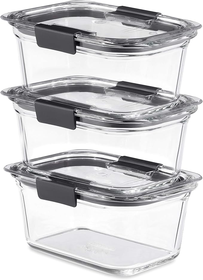 Rubbermaid Brilliance Glass Storage 4.7-Cup Food Containers with Lids Set of 3 Clear