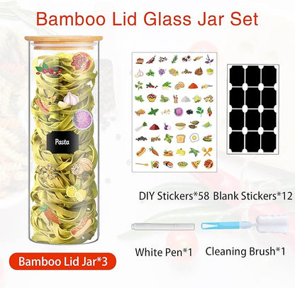 BGraceyy Glass Jars with Bamboo Lids, 72oz 3Pcs Kitchen Glass Containers with