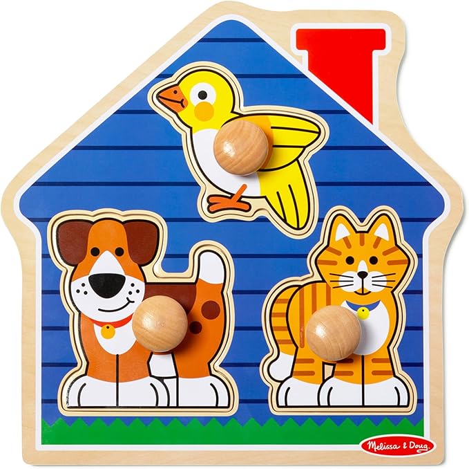 Melissa & Doug Pets Jumbo Peg Wooden Puzzle; Animal Puzzles, Peg Puzzles for Toddlers Ages 1+