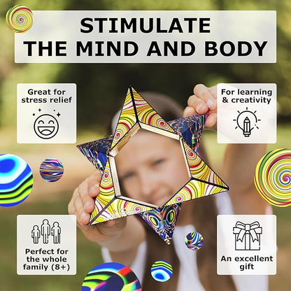 SHASHIBO Shape Shifting Box - Award-Winning Fidget Toy w/ 36 Rare Earth Magnets - Fidget Cube Transforms Into Over 70 Shapes, Sensory Toy Gift for Kids, Teens, and Adults (Technicolor)