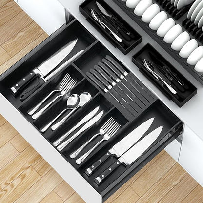VaeFae Bamboo Silverware Drawer Organizer Kitchen, Expandable Utensil Organizer