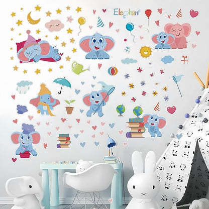 Glow in The Dark Cute Elephants Wall Decals, Animal Star Stickers for Baby Girls Boys Room, Luminous Ceiling Decor for Bedroom Playroom Nursery