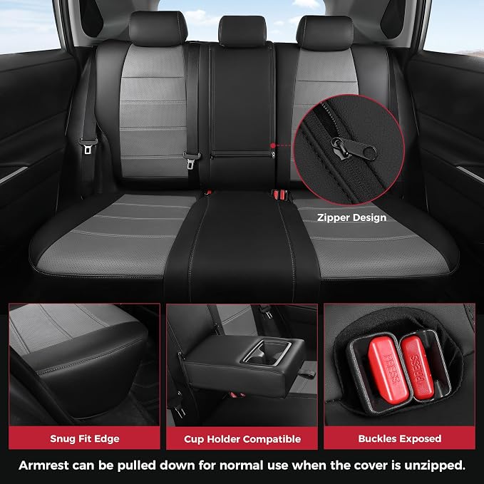 FREESOO RAV4 Seat Covers Full Set Custom Fit for Toyota Rav4 2021-2024 Prime SE,XSE & 2019-2025 Hybrid/PHEV SE,XSE Faux Leather Car Seat Cover, Airbag Compatible, Black Gray
