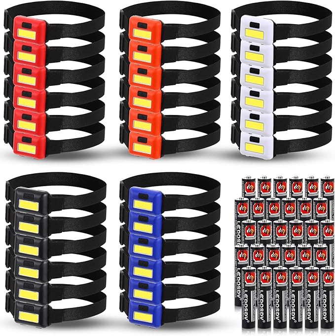 Treela 30 Pieces Led Headlamp Flashlight Outdoor Head Lamp Adjustable Headband Flashlights with 3 Modes Include 90 AAA Batteries Bright Waterproof Headlights for Outdoor Night Camping Hiking Fishing