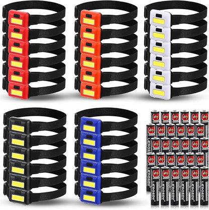 Treela 30 Pieces Led Headlamp Flashlight Outdoor Head Lamp Adjustable Headband Flashlights with 3 Modes Include 90 AAA Batteries Bright Waterproof Headlights for Outdoor Night Camping Hiking Fishing