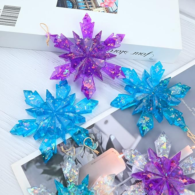 Sakolla 5 Pieces Christmas Silicone Resin Molds 3D Snowflake Molds Silicone Epoxy Casting Resin Mould for DIY Christmas Ornament Jewelry Pendant Decoration, Keychain