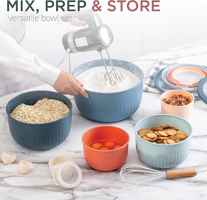 COOK WITH COLOR Prep Bowls with Lids- Wide and Deep Nesting Plastic Small