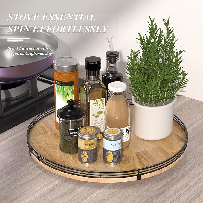 18" Lazy Susan Oak Wood Turntable Organizer