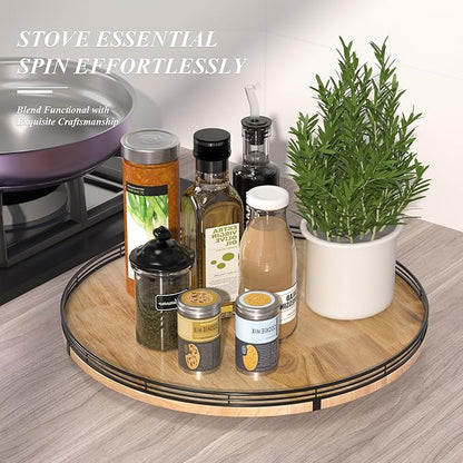 18" Lazy Susan Oak Wood Turntable Organizer