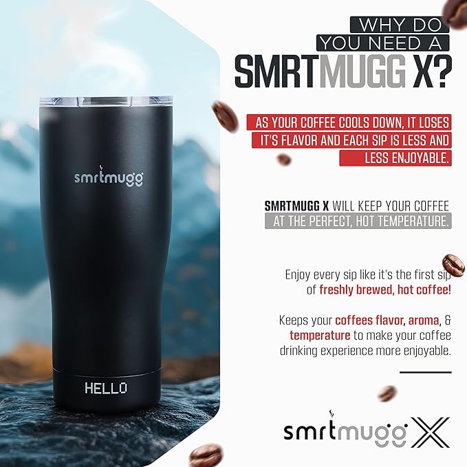 X Heated Coffee Mug 19 oz., 8 Hour Battery Life, Self-Heating, Adjustable Temp