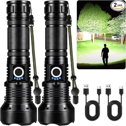 KINGCAESAR Flashlights High Lumens - 2 Pack, 90,000 Lumens Super Bright Flashlight Rechargeable, Powerful LED Flashlight with 5 Modes, IPX7 Waterproof Flash Light for Home, Outdoor Activities