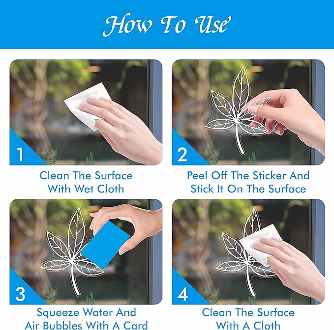 90 PCS Leaf Window Clings - Double Sided White Leaves Stickers - 90 Designs - Reusable Window Decals - Static Clings - Bird Alert - Prevent Bird Strikes