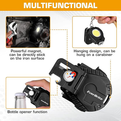 EverBrite COB Keychain Work Light, 2 Pack Rechargeable Keychain Light with Sensor Mode, Mini Magnetic Key Chain Light with 180° Rotatable Bracket, Bottle Opener, Clip - for Hiking, Camping, 6 Modes