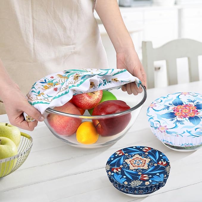 5 Pieces Bowl Covers Reusable, 5 Size Elastic Cloth Bowl Covers