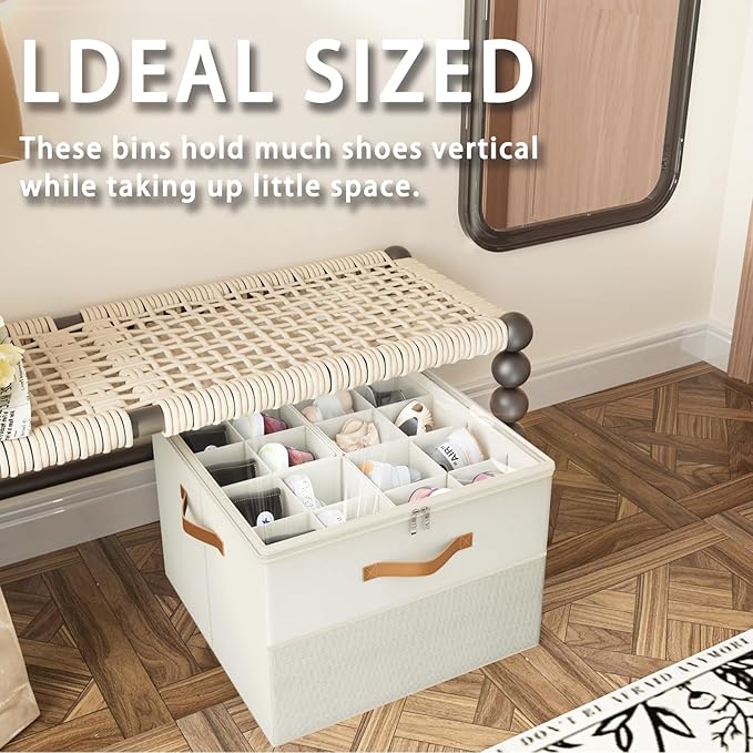 Shoe Organizer for Closet, 2 Pack Foldable Shoe Storage Organizer Box Bin