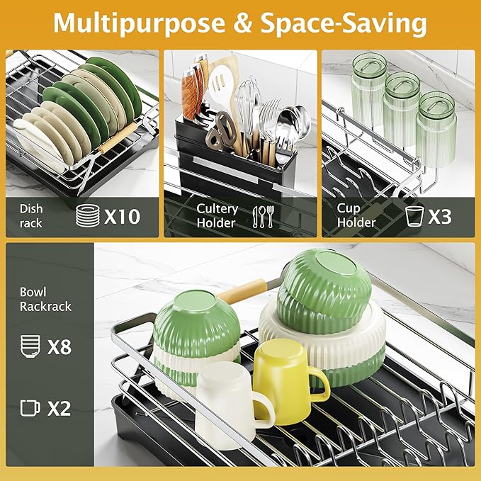 Epicano Dish Drying Rack for Kitchen Counter, Space-Saving Dish Rack, Rustproof