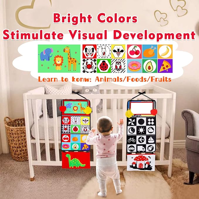 Tummy Time Baby Mirror Infant Toys Newborn 0 3 Months Brain Development with Crinkle Cloth Book Teether Black and White High Contrast Baby Toys 2 4 5 0-6 Month Boys Girls Sensory Activity Shower Gifts