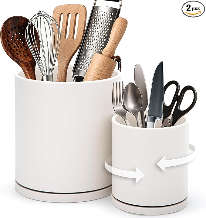 D'vine Dev 360° Rotating Utensil Holder Set – 7.2"+5" Kitchen Utensil Crocks