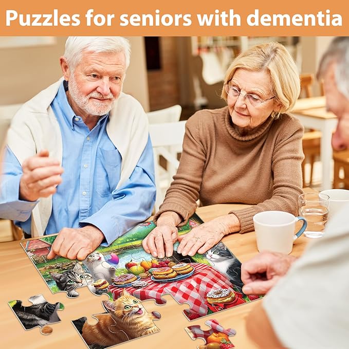 6 Packs 24 Piece Puzzle for Seniors, Alzheimer's & Dementia Activities, Easy Puzzle Alzheimer's Game, 6 Storage Bags