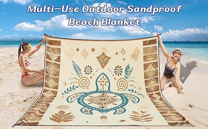 Beach Blanket Waterproof Sandproof Beach Mat 79" X 83"/10'x9'for 2-8 Adults Quick Drying Outdoor Picnic Mat Beach Accessories for Travel, Camping, Hiking