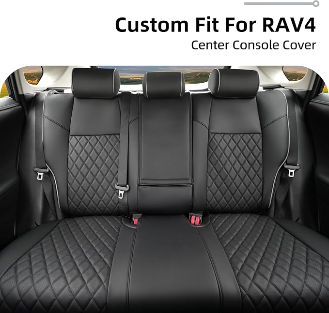 Lolcar Rav4 Seat Covers for Toyota RAV4 2019 2020 2021 2022 2023 2024 2025 LE,XLE,XLE Premium,Limited,Car Seat Cover for Trucks SUV,Waterproof Seat Cushion Full Set,Neoprene (Black Gray Grid)