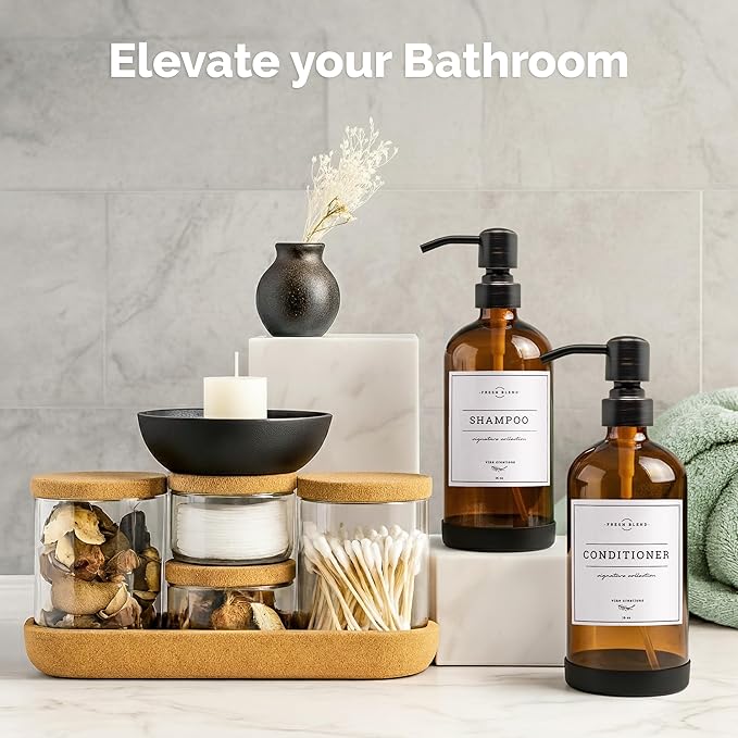 Vine Creations Amber Glass Soap Dispenser, 2 Pack Kitchen Soap Dispenser Set