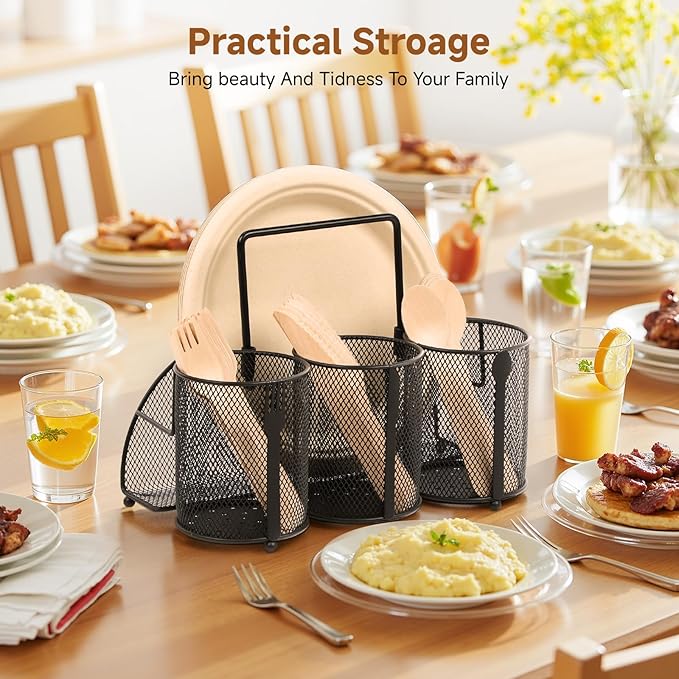 Metal Utensil Caddy Silverware Holder, Paper Plate Holder Cutlery Container