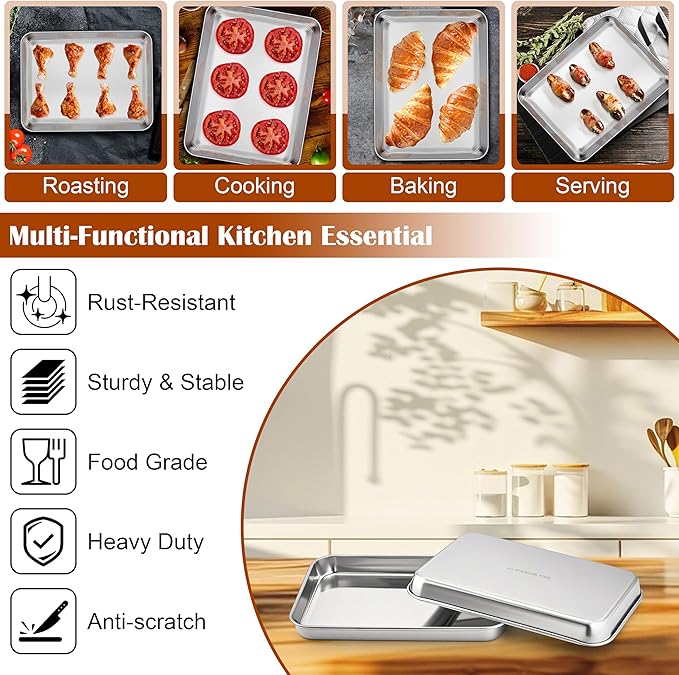 E-far Small Baking Sheet with Wire Rack, Stainless Steel Cookie Sheets Trays &