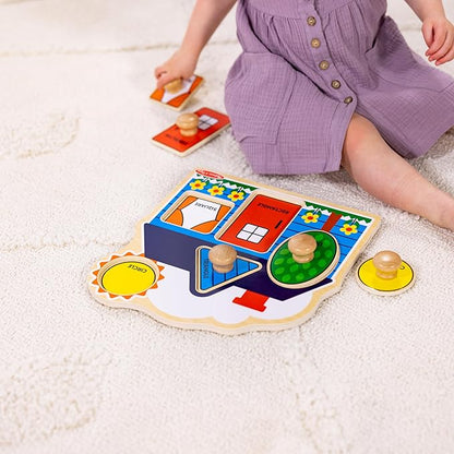 Melissa & Doug First Shapes Jumbo Knob Puzzle, Wooden Peg Puzzle for Toddlers, Educational Toy for Shape Recognition and Fine Motor Skills, Ages 1+