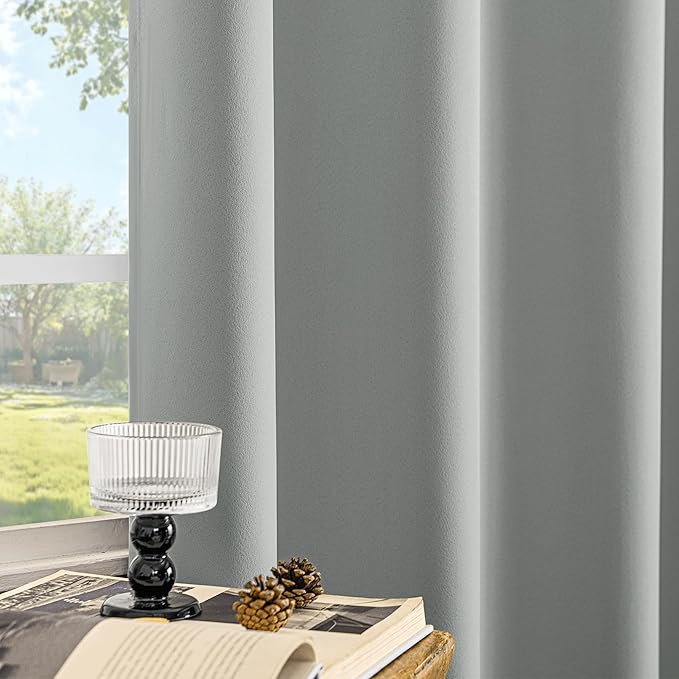 Beauoop Grey 100% Blackout Curtains 84 Inch Long 2 Panels