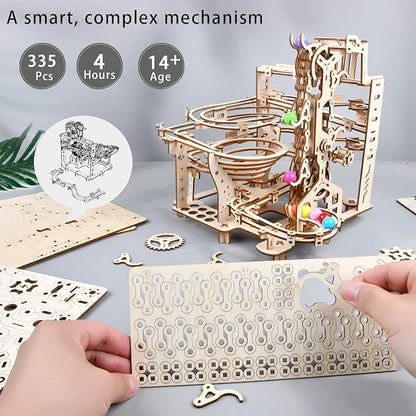 3D Wooden Puzzles Marble Run Chain Kit, Wood Creative Mechanical Puzzles Assembly Model Building Kits to Build for Adults & Kids, DIY Wooden Puzzle Hobbies Toys for Adults &Teens Gifts