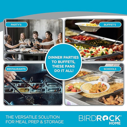 BIRDROCK HOME Stainless Steel Steam Table Pan - Hotel, Restaurant & Catering Supplies - 24 Gauge Steel, 1.2 qt Capacity - Meal Prep, Cooking, & Food Storage Container - 2.5" Depth, 1/6-Size (6 Pack)