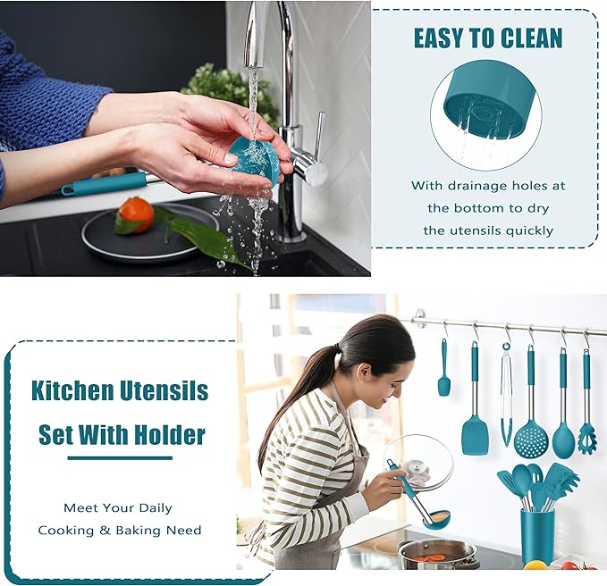 E-far 14 Pieces Silicone Cooking Utensils Set, Kitchen Utensils Set
