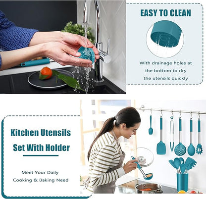 E-far 14 Pieces Silicone Cooking Utensils Set, Kitchen Utensils Set