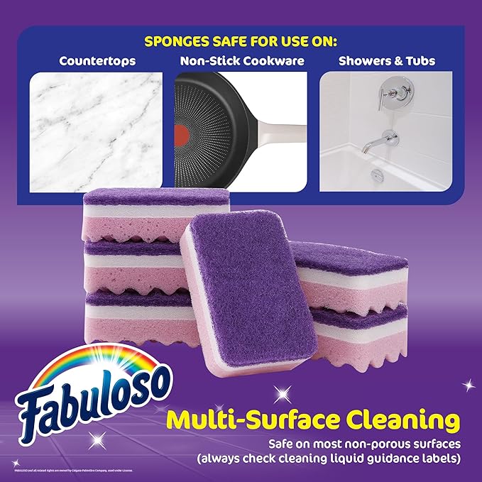 Fabuloso Scratch-Free Kitchen Dish Sponges, Counters and Sinks, Tough on Messes