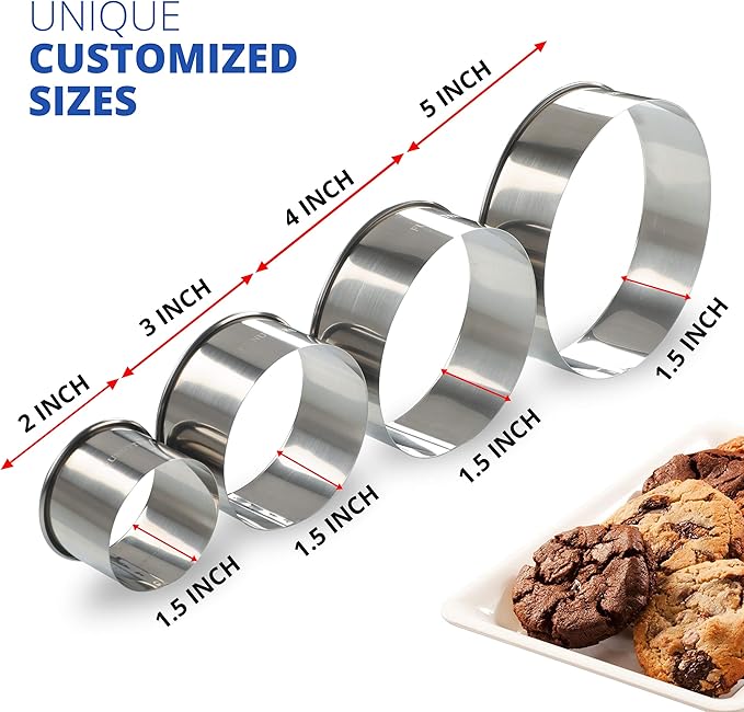 Cookie Cutter Set, Measuring 2'', Round Metal Baking Rings