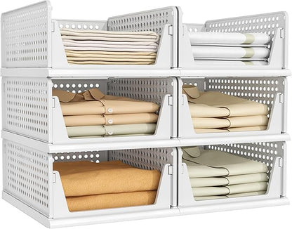 Pinkpum 6 Pack Closet Organizers Storage Bins, Stackable Plastic Drawer Basket