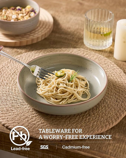 famiware Milkyway 33 oz Bowl Set, Pasta Bowls Set of 4, Salad Bowls, Double Reactive Glaze, Sturdy & Stackable, Ideal for Housewarming, Festivals, Matcha Green with Speckles