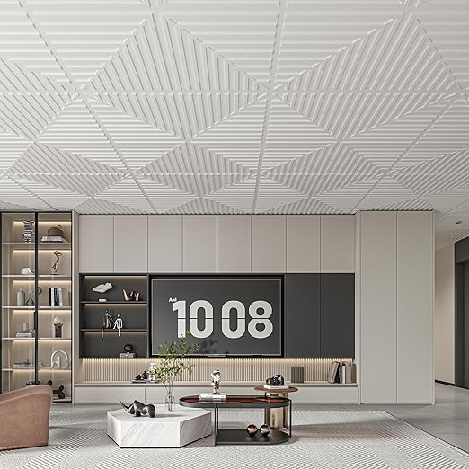 Art3d 12-Pack Drop Ceiling Tiles 2x2 FT, PVC 3D Textured Panels