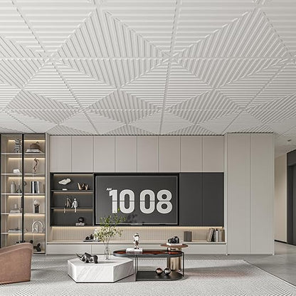 Art3d 12-Pack Drop Ceiling Tiles 2x2 FT, PVC 3D Textured Panels