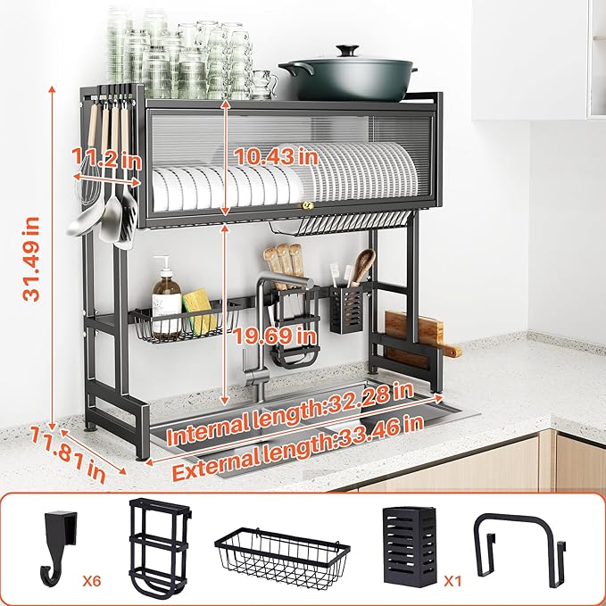 Over The Sink Dish Drainer Drying Rack 3 Tiers